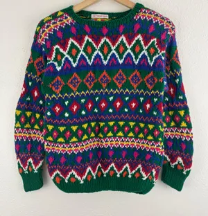 Vintage 90’s Coogi Vibes Multicolor Pattern Stripe Hand Knit Grandpa Sweater thumbnail 1