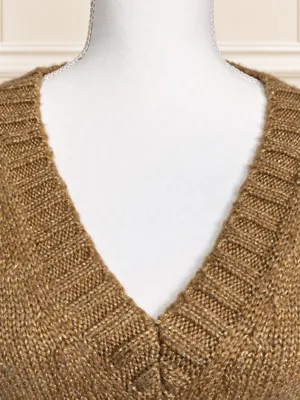 Lauren Ralph Lauren Gold Metallic V-Neck Sweater Women’s S Holiday thumbnail 3