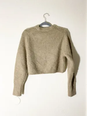 ZARA Beige Solid Knit Crew Neck Cropped Sweater S thumbnail 2