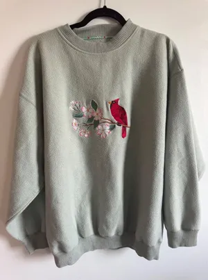 Cuffys‎ Outdoors Womens X Large Sweatshirt Cardinal Floral Embroidered Grandma thumbnail 1