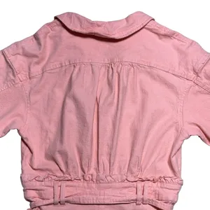 For Love & Lemons Pink Millie Linen Blend Romper in Mango US XS thumbnail 7