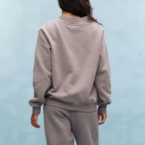 PARKE Monochrome Varsity Mockneck Sweatshirt in Stone Gray New thumbnail 3