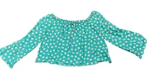Billabong Sage Green Floral Glared Long Sleeves Off-The-Shoulder Top Small thumbnail 1