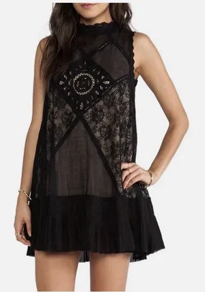 Free People ONE Black Lace Angel Dress Whimsigoth Cutout Size XS. thumbnail 1