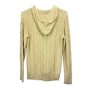 LL Bean Yellow Double L Mixed Cable Full Zip Hoodie Pockets Cotton Sweater SMALL thumbnail 7