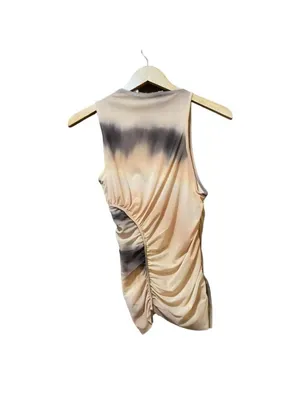 ZARA Women Sleeveless Asymmetrical Ruched Mesh Top Size S Peach/Black Dyed M thumbnail 5