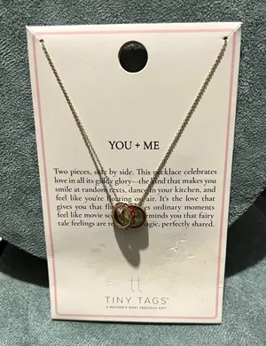 Tiny Tags You + Me Round Charm Pendant Necklace Gold Plated Brass 16+2in Adj thumbnail 1