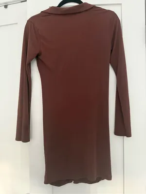 New Look Button-Front Ruched Long Sleeve Dress in Rust thumbnail 7