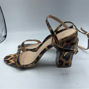 Raid Brown Leopard Print Block Chunky Heels Strappy Womens Sandals 7 Ankle Strap thumbnail 5