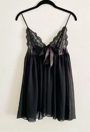 Victoria's Secret Dress M Baby Doll Sheer Lace Ribbon Lingerie Black Sexy Intimate thumbnail 1