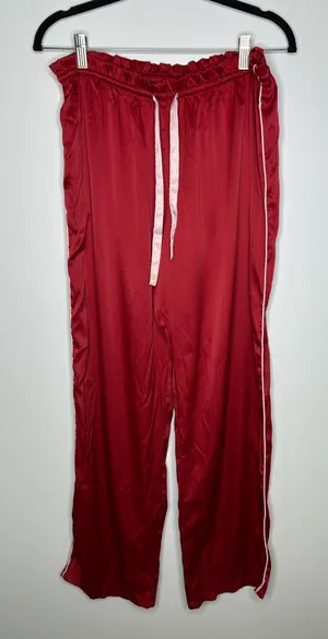 Victoria's Secret Satin Lounge Pajamas Pants Red Pink Piping w/pockets Tie M thumbnail 1