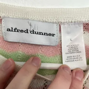 ALFRED DUNNER White Mauve Pink Green Chevron Striped Short Sleeve Sweater Top L thumbnail 5