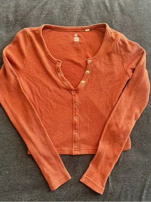 Me to We Waffle-Knit Snap-Front Top in Rust Orange thumbnail 1