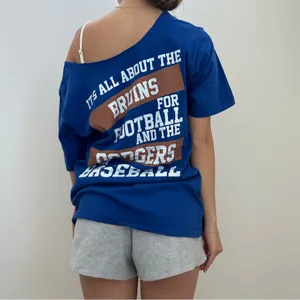 UCLA & Dodgers Blue off the shoulder T-Shirt thumbnail 3