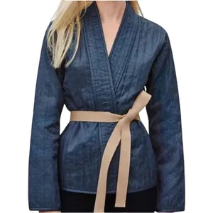 Aritzia Golden TNA Harmon Kimono Open Jacket Quilted Night Navy Tonal Mura S thumbnail 1