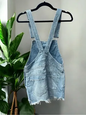 Free People Denim Torn Up Jumper Overall Dress Size 0 thumbnail 3