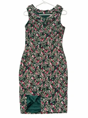 Boden Martha Dress Green Tropical Bird Print Sleeveless Roll Collar Pockets 6R thumbnail 3