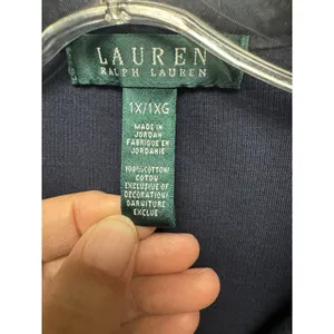 Lauren Ralph Lauren Women's 1X Deep Navy‎ Ribbed Collar Long Sleeve Snap Sweater thumbnail 3