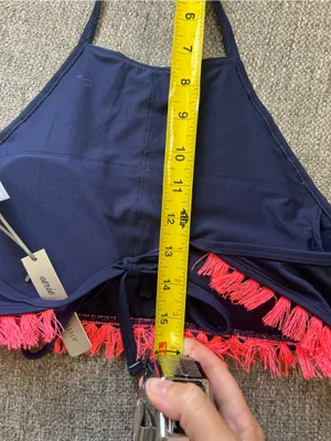 aerie Navy High-Neck Bikini Top with Coral Fringe | Size Medium (New $34.95) thumbnail 9