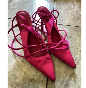 Alias Mae Shoes Womens Size 40 Satin Pointed Toe Lace Up Stiletto Heels Dressy thumbnail 1