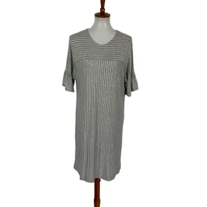 Anthropologie COA Small Gray Striped Short Sleeve Midi Dress thumbnail 2