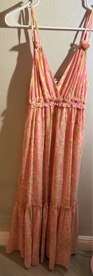 The Post Pink & Yellow Abstract Floral V-Neck Maxi Dress thumbnail 3