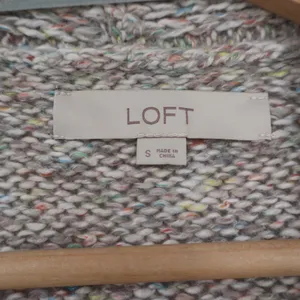 LOFT Womens Small Open Front Marled Cardigan Sweater Oatmeal Beige Multi thumbnail 3