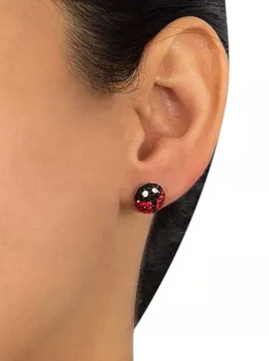 Sterling Silver Crystal Pavé Ladybug Stud Earrings – Black, Red, & White Rhinestone Ball Studs thumbnail 3