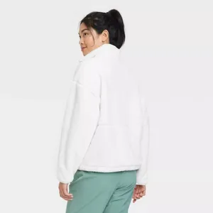 All In Motion Womens High Pile Fleece Pullover Jacket 1/4 Zip White XL thumbnail 2
