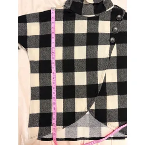 7th Ray Buffalo Plaid Cowl Neck Asymmetrical Button Wrap Sweater Black White L thumbnail 8