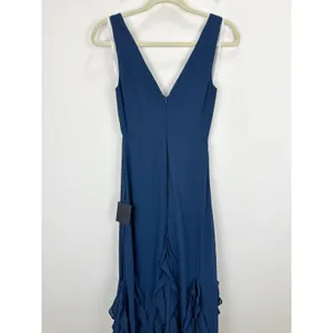 Lulus Alorna Dark Navy Sleeveless Ruffled Maxi Dress Formal Chiffon XS NWT thumbnail 10