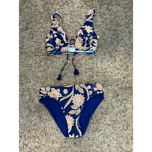 Cupshe Navy Floral Bikini Paisley Set Boho Resort Tassel Tie‎ Top Swim XS New thumbnail 3