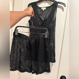 Derek Heart NWOT Black Crochet Tank Top and Shorts Set‎ Swim CoverUp Size L thumbnail 2