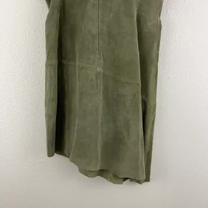 ARTURO Vintage 90s Army Green Suede Leather Grunge Asymmetrical Hem Mini Dress thumbnail 6