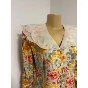 Leslie Fay Vintage Floral Midi Dress Petite 12 Scalloped Sheer Collar Rayon Pink thumbnail 3