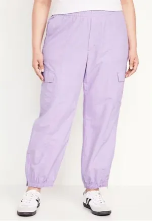 Old Navy Women High Waisted Cargo Joggers pants in lavender Sz L thumbnail 1