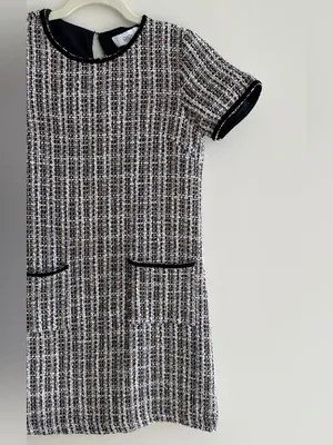 CeCe Tweed Shift Dress with Patch Pockets, Black/Pink/Gold/White, Size 4 thumbnail 6
