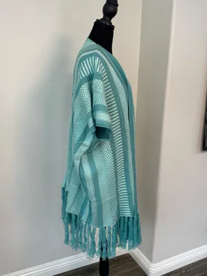 NWT Anthropologie Akemi + Kin Teal Fringe Kimono Cardigan thumbnail 3
