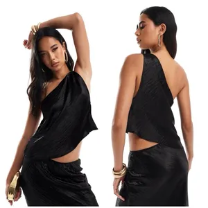 🆕 ASOS Design Textured Satin One Shoulder Asymmetric Twist Top thumbnail 3