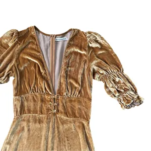Reformation Maura Velvet Midi Dress Gold thumbnail 6
