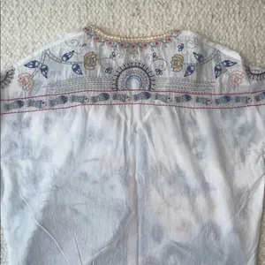 Zara Embroidered Floral‎ Fish Turtle Bird V-Neck Blouse Oyster White Small thumbnail 11