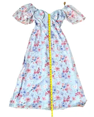 Lulus Valla Light Blue Floral Flutter Sleeve Bustier Midi Dress NWT Size XS thumbnail 6