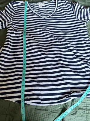 Toad&Co Striped Long Sleeve V-Neck Top Medium Navy Blue White Organic Cotton thumbnail 7