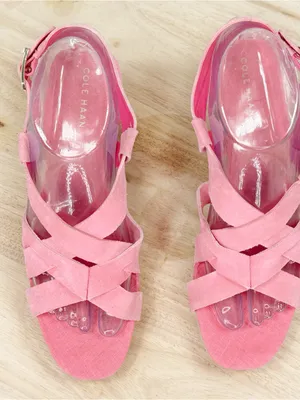 Cole Haan Crystal Espadrille Strappy Faux Suede Wedge Sandal Pink Size 7 thumbnail 4