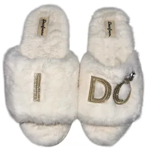 Dearfoams Women's Lane Bridal I Do Fuzzy Slide Slipper - Alabaster Size M 7/8 thumbnail 5