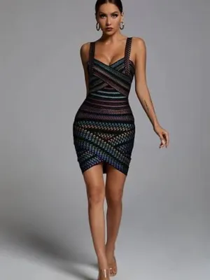 Bella Barnett Rainbow Bandage Dress Bodycon Club Party size Large NWT thumbnail 2