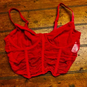 No Boundaries Red Mesh Ruched Corset Crop‎ Top Women Medium Adjustable Straps thumbnail 1