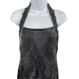 VTG 90s Niki Livas Black Silver Shimmer Halter Beaded Formal Evening Dress 6 Y2K thumbnail 6