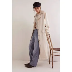 Free People Perry Military Duster Trench Coat in French Oat Grunge Denim Medium thumbnail 14