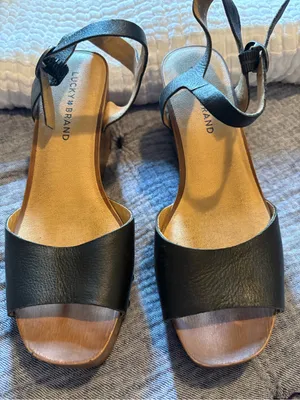 Lucky Brand Black Leather Studded Wedge Sandals thumbnail 3